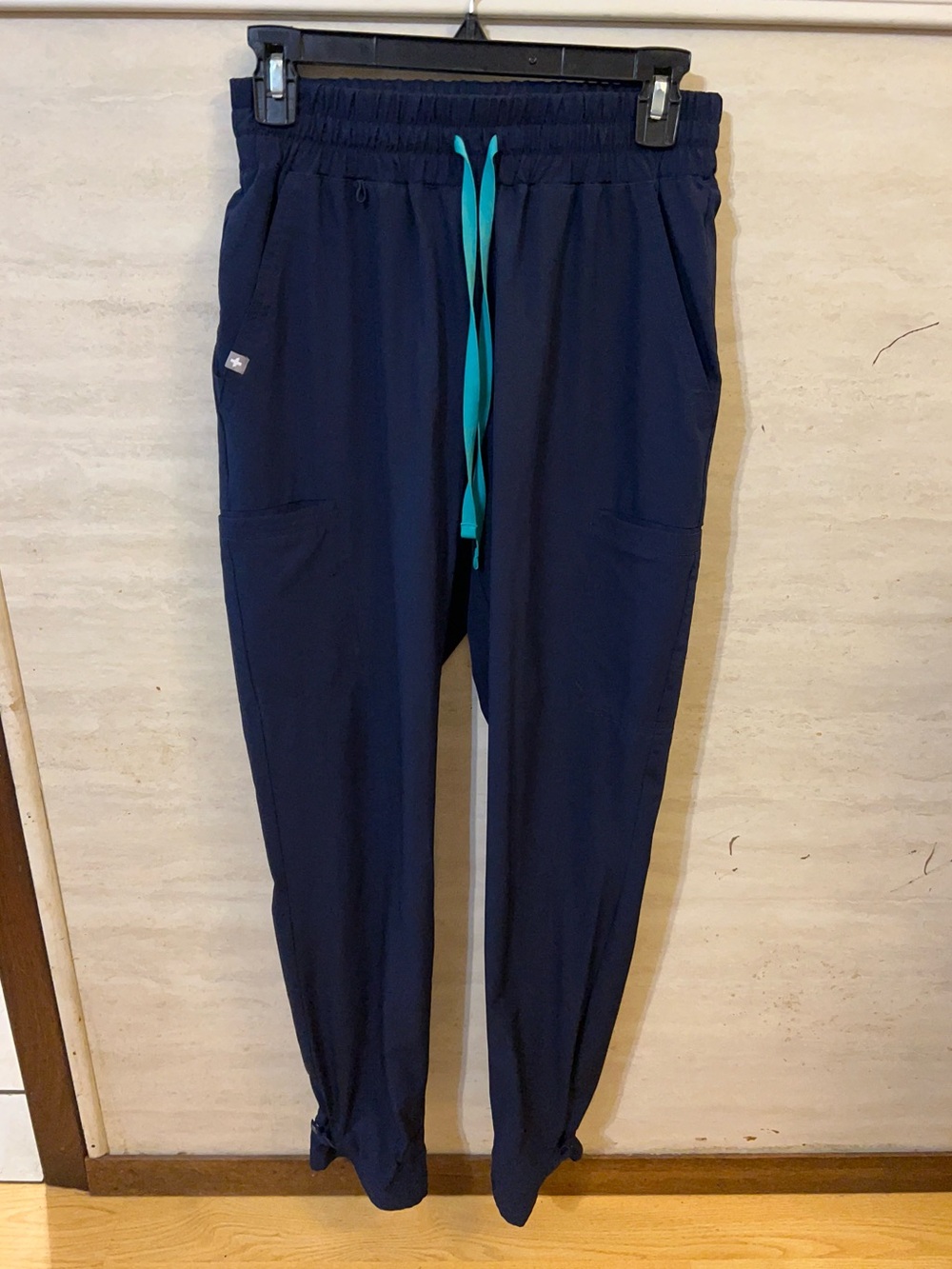 Figs Navy Jogger Scrub Pants with Teal Drawstring